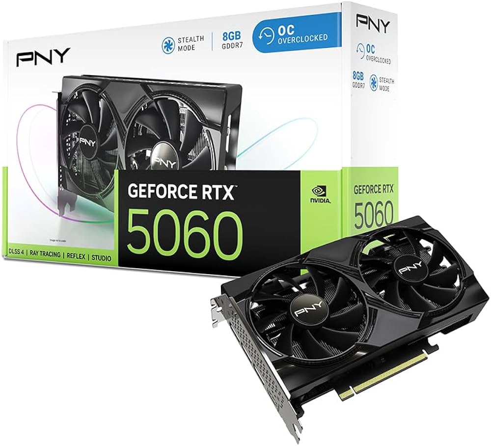 PNY GeForce RTX 5060 Overclocked Dual Fan Graphics Card, 8GB GDDR7 PCI-Express 5.0